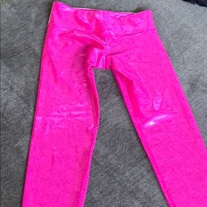 Hot pink shiny leggings